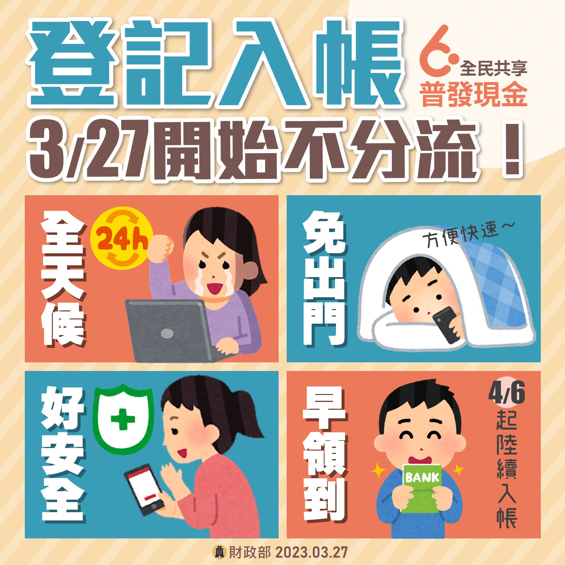 全民共享普發現金 登記入帳3/27開始不分流!